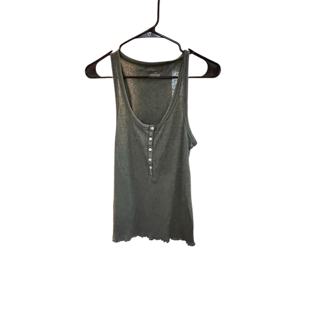 Aerie Green Ribbed Henley Racerback Tank Top
